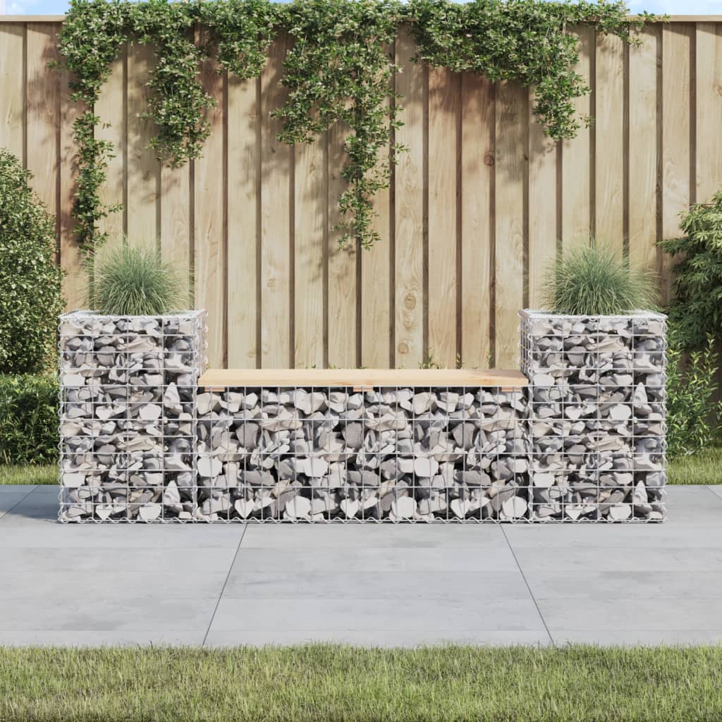 vidaXL tömör fenyőfa gabion kerti pad 183x41x60,5 cm