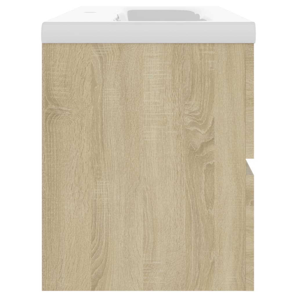 vidaXL tölgyszínű szerelt fa mosdószekrény beépített mosdókagylóval
