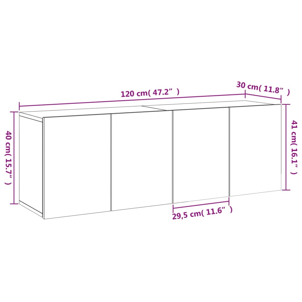 vidaXL 2 db betonszürke falra szerelhető TV-szekrény 60 x 30 x 41 cm