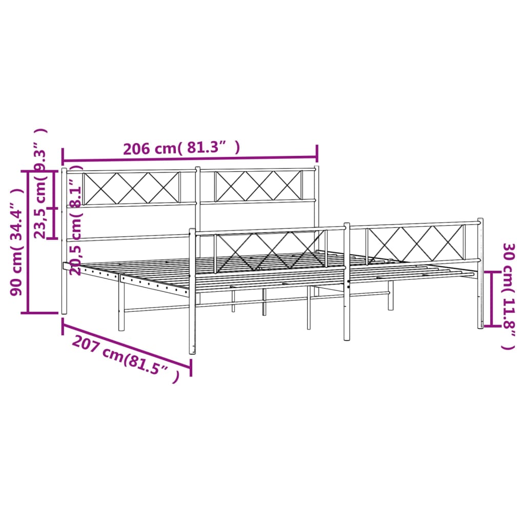 vidaXL fehér fém ágykeret fej- és lábtámlával 200x200 cm