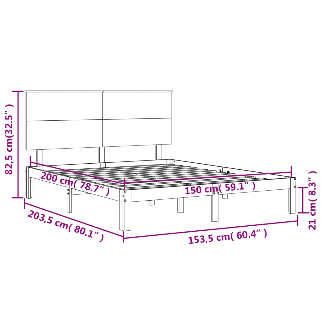 vidaXL fehér tömör fa ágykeret fejtámlával King Size