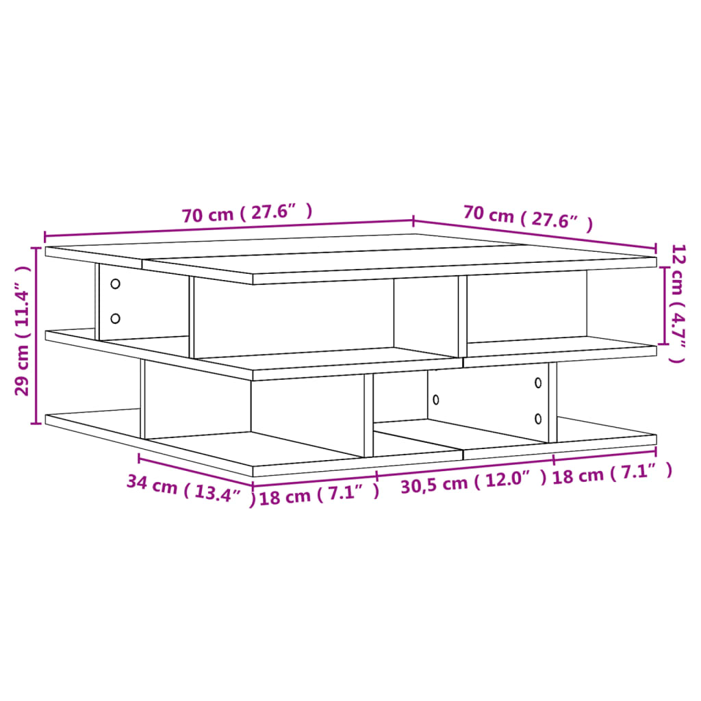 vidaXL betonszürke szerelt fa dohányzóasztal 70x70x29 cm