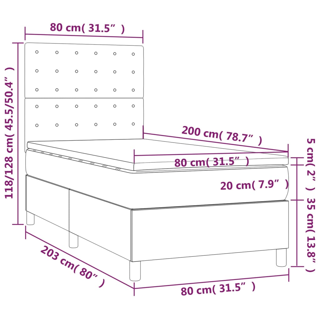 vidaXL sötétbarna szövet rugós ágy matraccal 80 x 200 cm