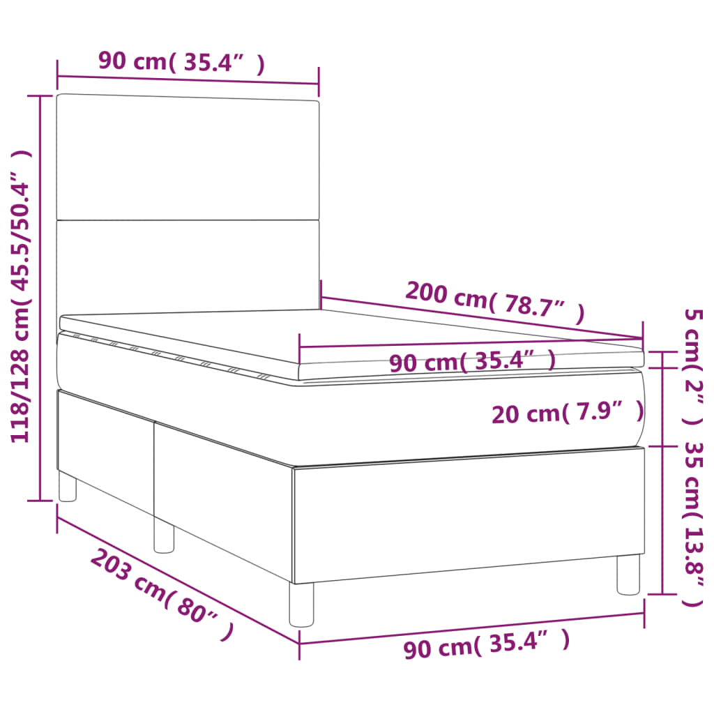 vidaXL világosszürke szövet rugós és LED-es ágy matraccal 90x200 cm