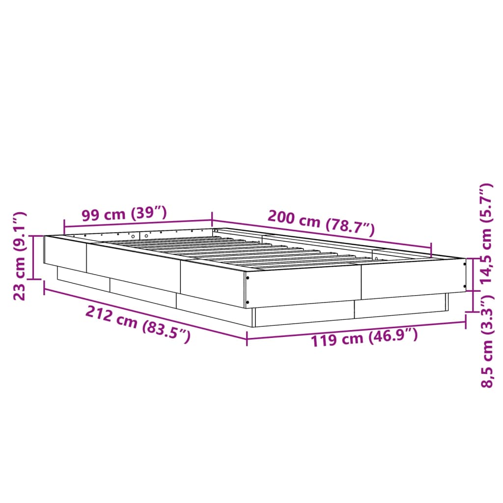 vidaXL fekete szerelt fa ágykeret 100 x 200 cm