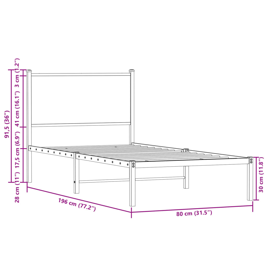 vidaXL füstös tölgy színű fém ágykeret matrac nélkül 75 x 190 cm