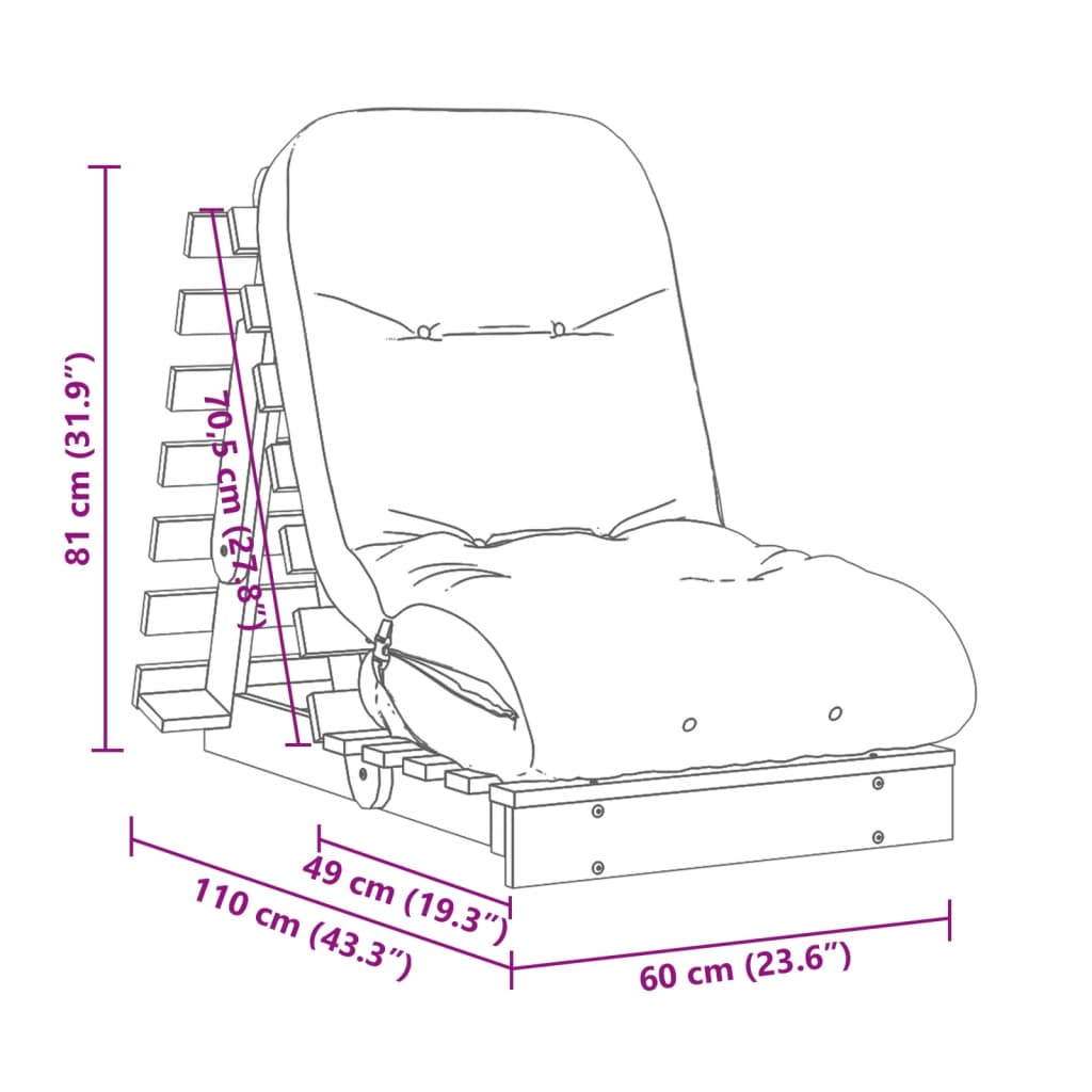 vidaXL viaszbarna tömör fenyőfa futon kanapéágy matraccal 60x206x11 cm