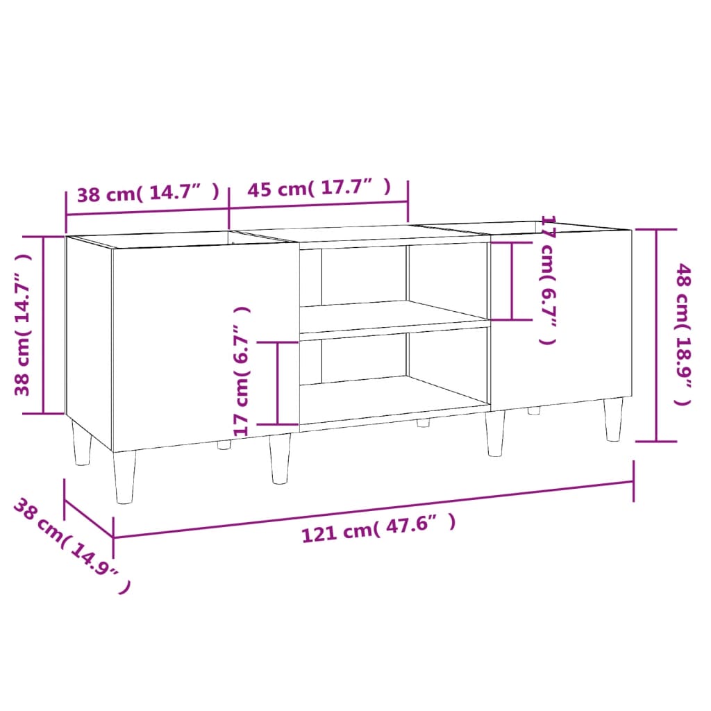 vidaXL magasfényű fehér szerelt fa hanglemezszekrény 121x38x48 cm