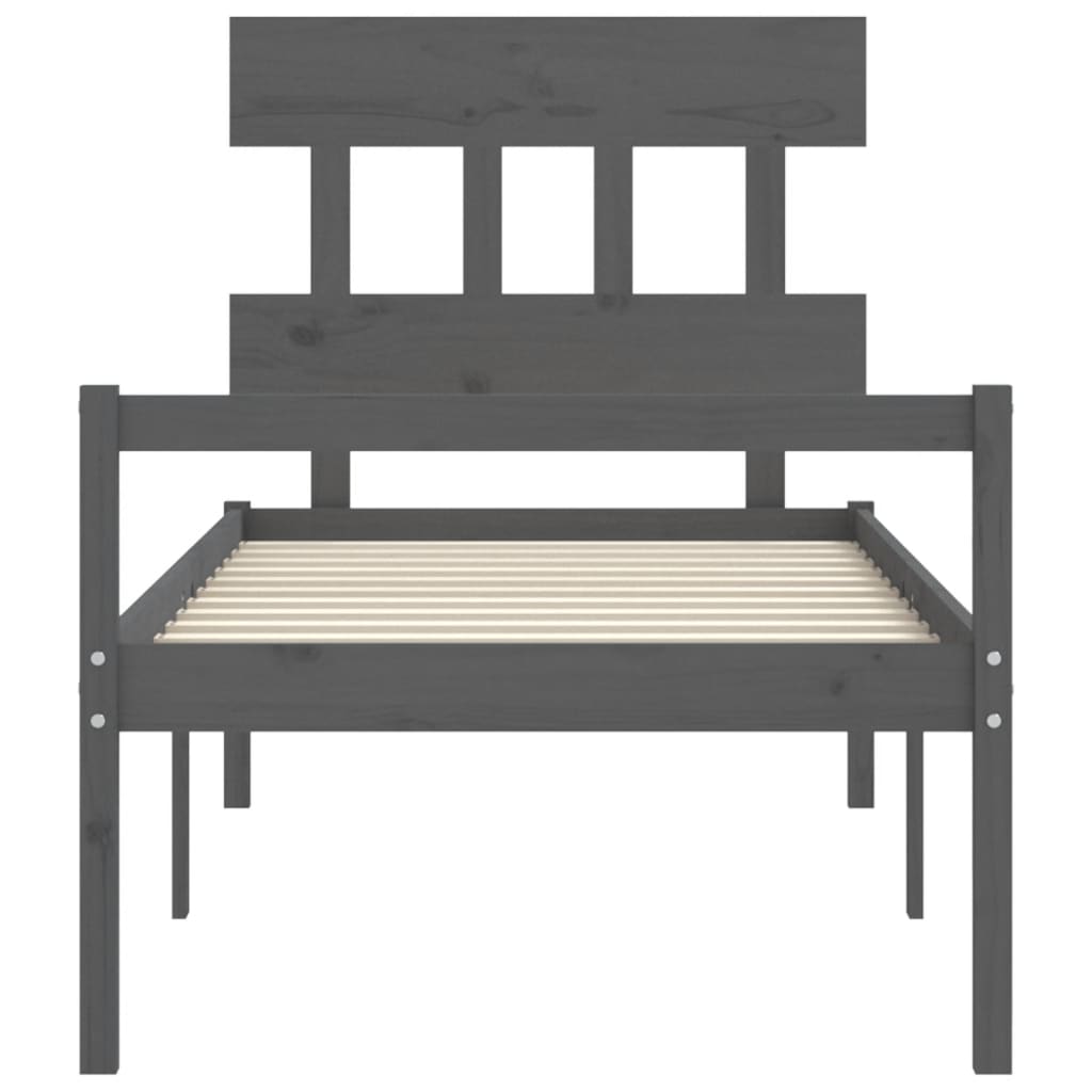 vidaXL szürke tömör fa ágy időseknek fejtámlával 100x200 cm