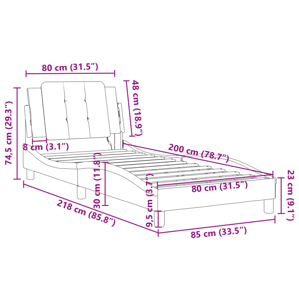 vidaXL fehér és fekete műbőr ágykeret LED-világítással 80 x 200 cm