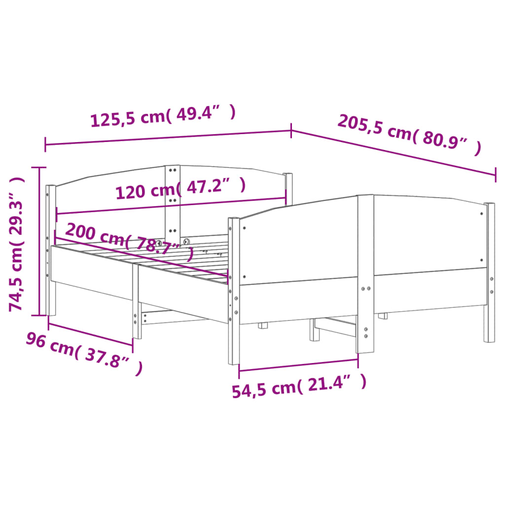 vidaXL fehér tömör fenyőfa ágy matrac nélkül 120 x 200 cm