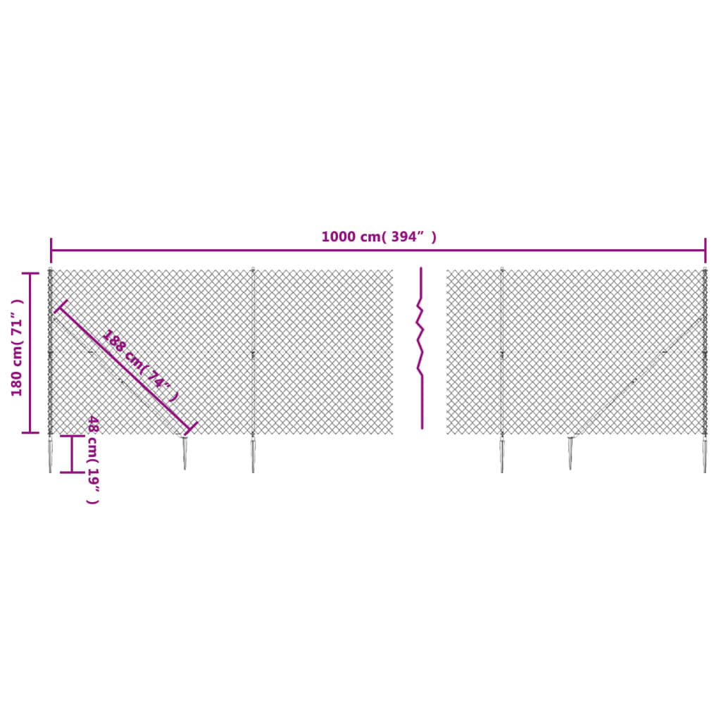 vidaXL antracitszürke drótkerítés cövekekkel 1,8 x 10 m