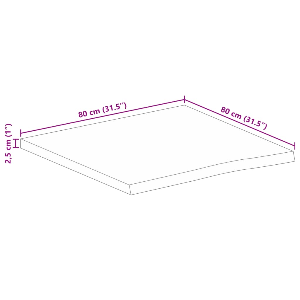 vidaXL tömör nyers mangófa természetes élű asztallap 80 x 80 x 2,5 cm