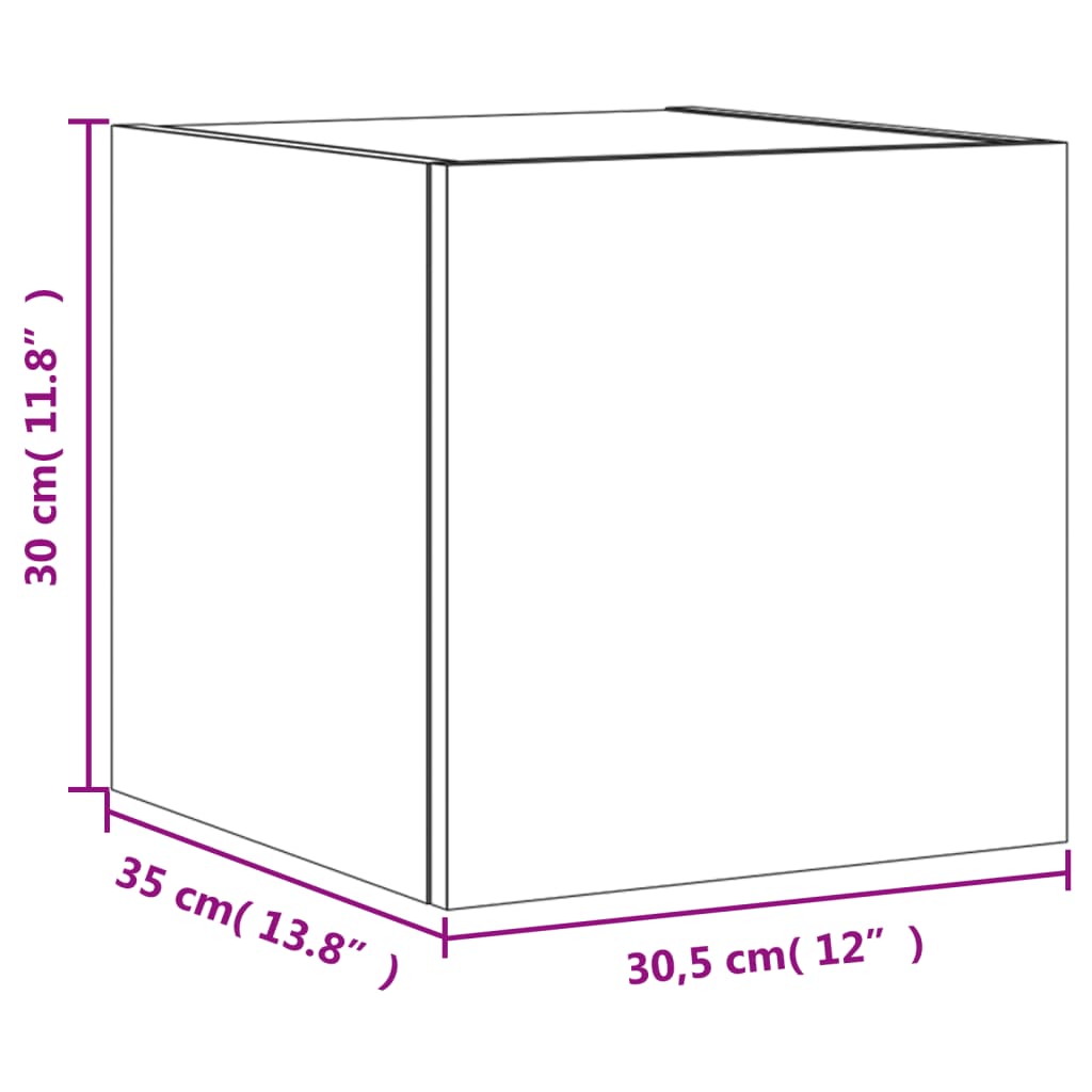 vidaXL szürke sonoma színű fali TV-szekrény LED-ekkel 30,5x35x30 cm