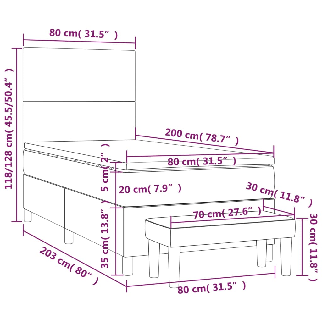 vidaXL fehér műbőr rugós ágy matraccal 80 x 200 cm