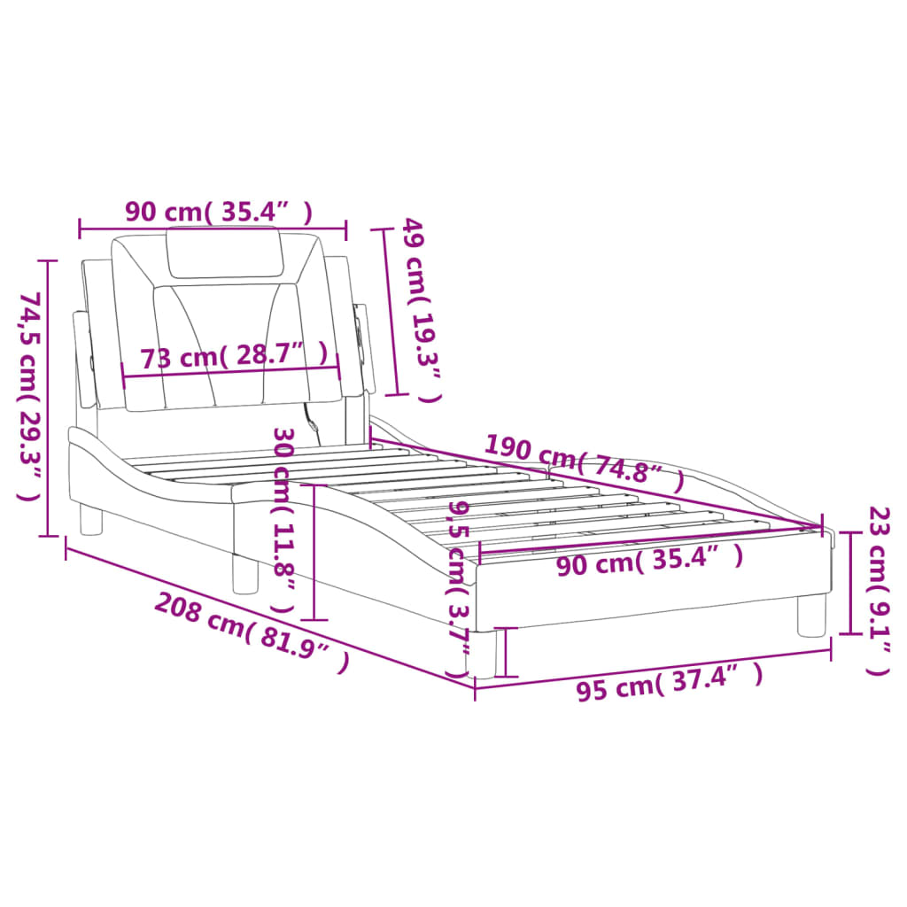 vidaXL fehér és fekete műbőr ágykeret LED-világítással 80 x 200 cm