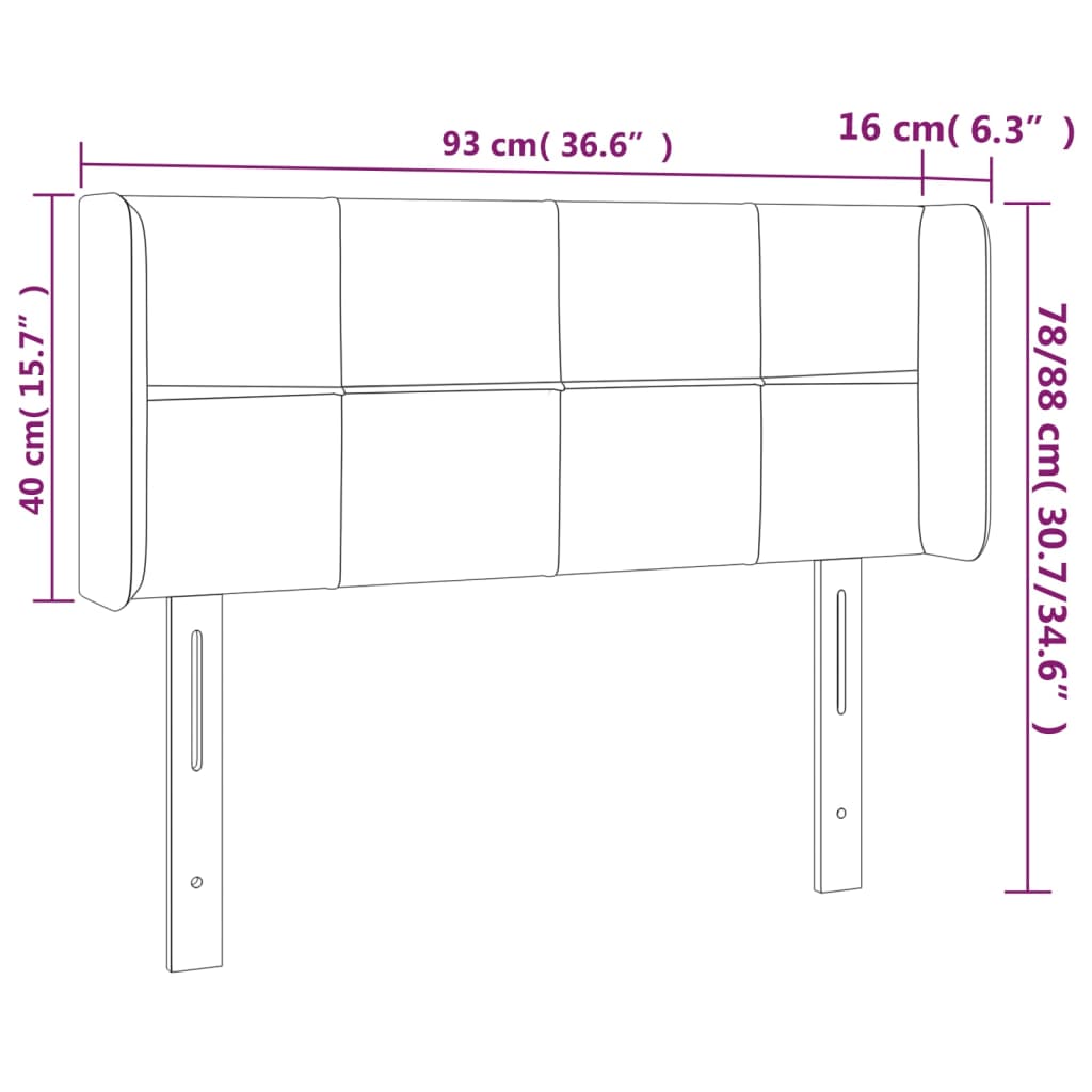 vidaXL fekete bársony LED-es fejtámla 93 x 16 x 78/88 cm