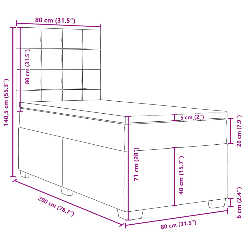 vidaXL tópszínű szövet rugós ágy matraccal 80 x 200 cm