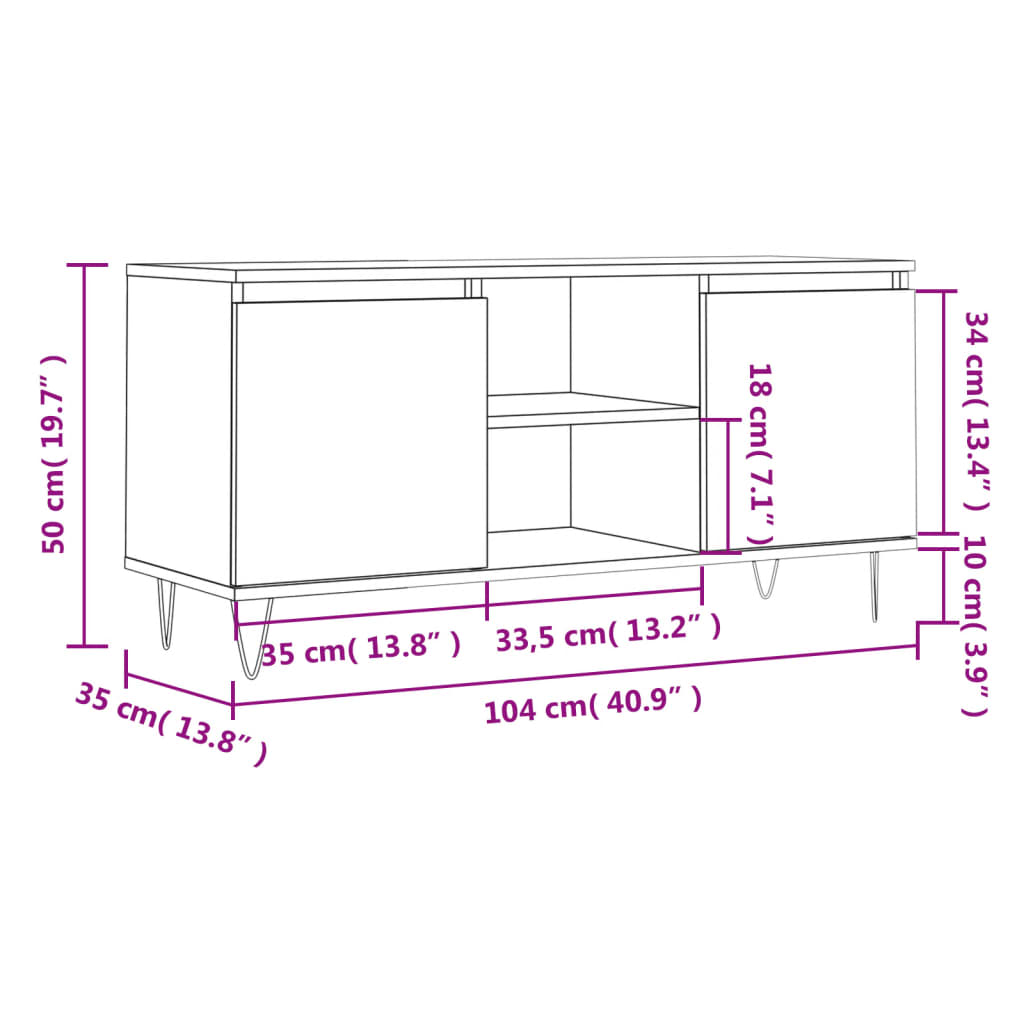 vidaXL füstös tölgy színű szerelt fa TV-szekrény 104x35x50 cm