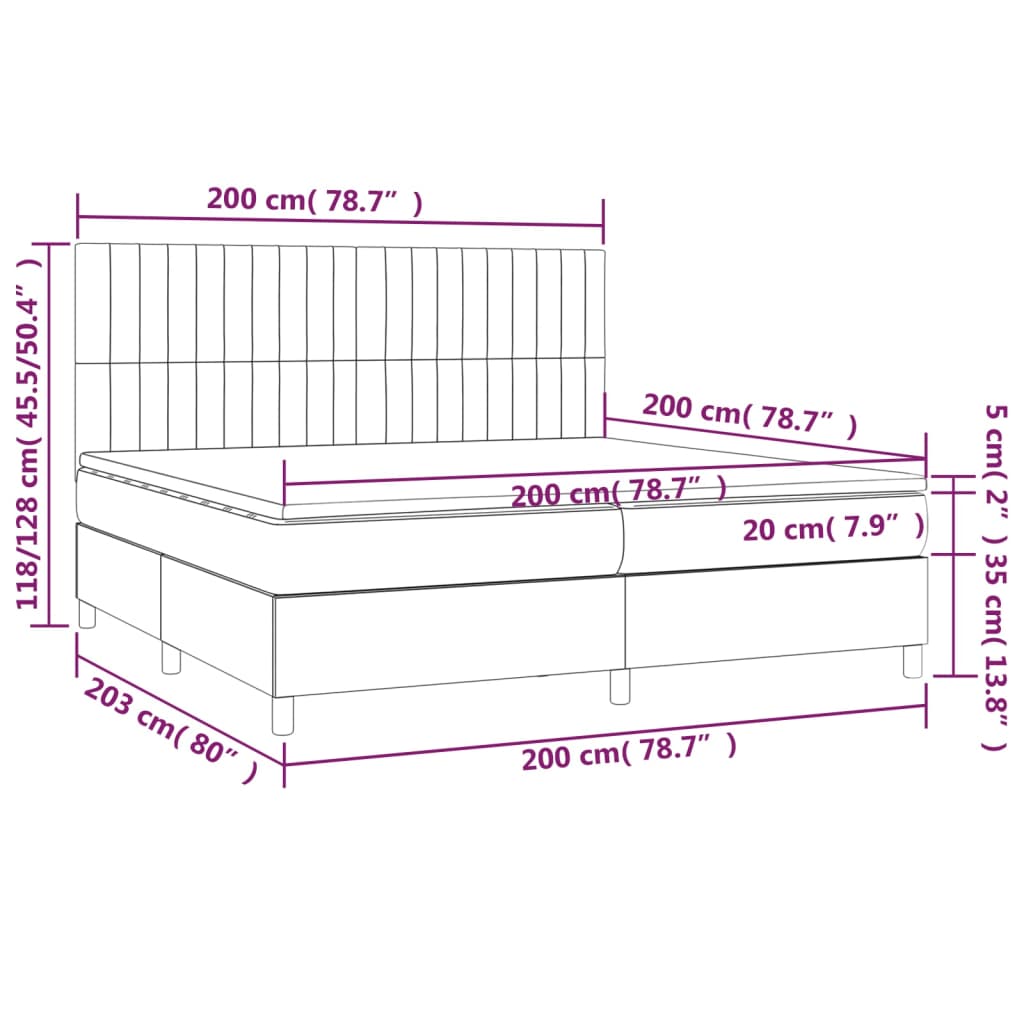 vidaXL világosszürke bársony rugós ágy matraccal 200x200 cm