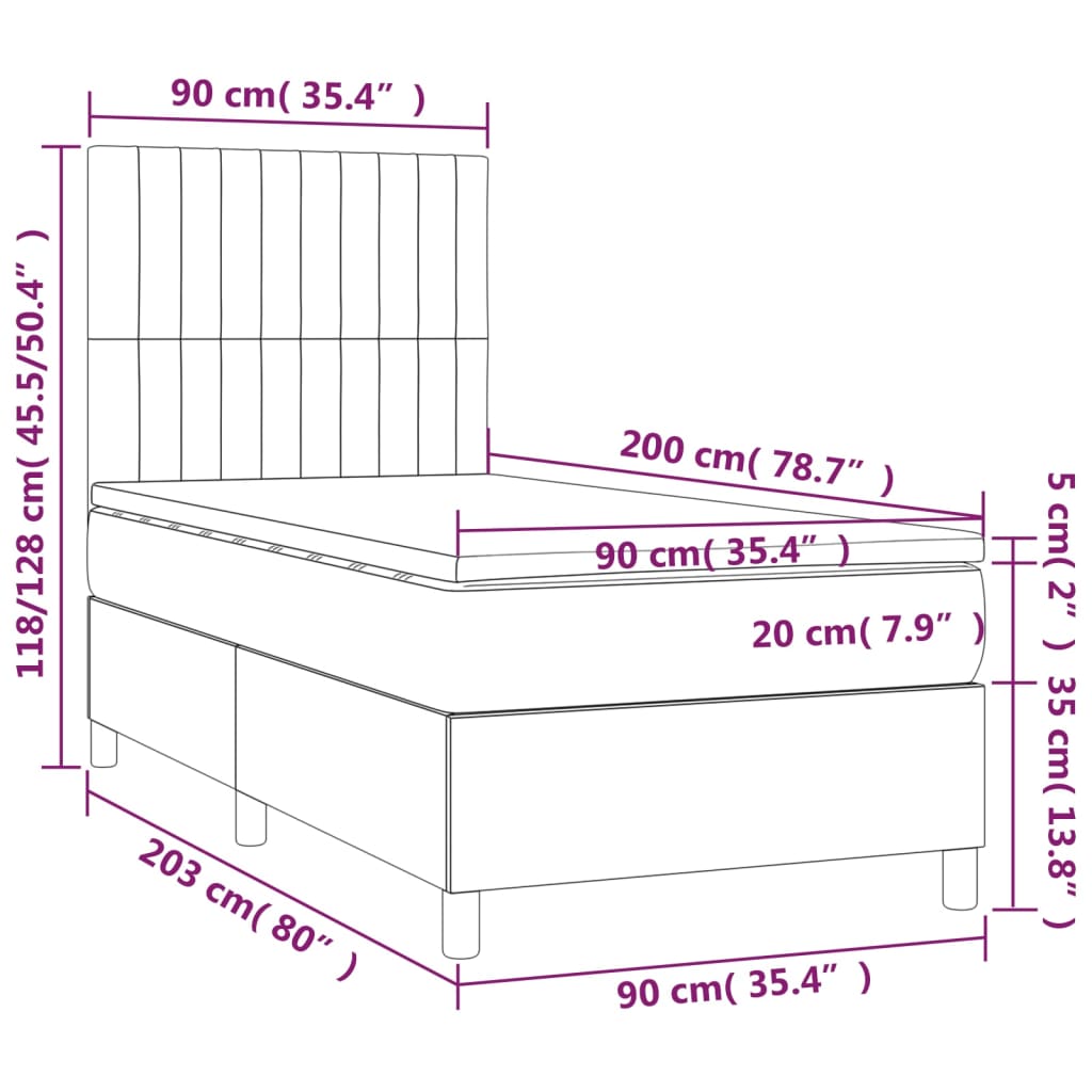 vidaXL világosszürke szövet rugós ágy matraccal 90 x 200 cm