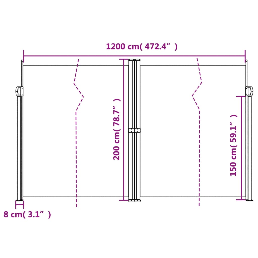 vidaXL antracitszürke behúzható oldalsó napellenző 200 x 1200 cm