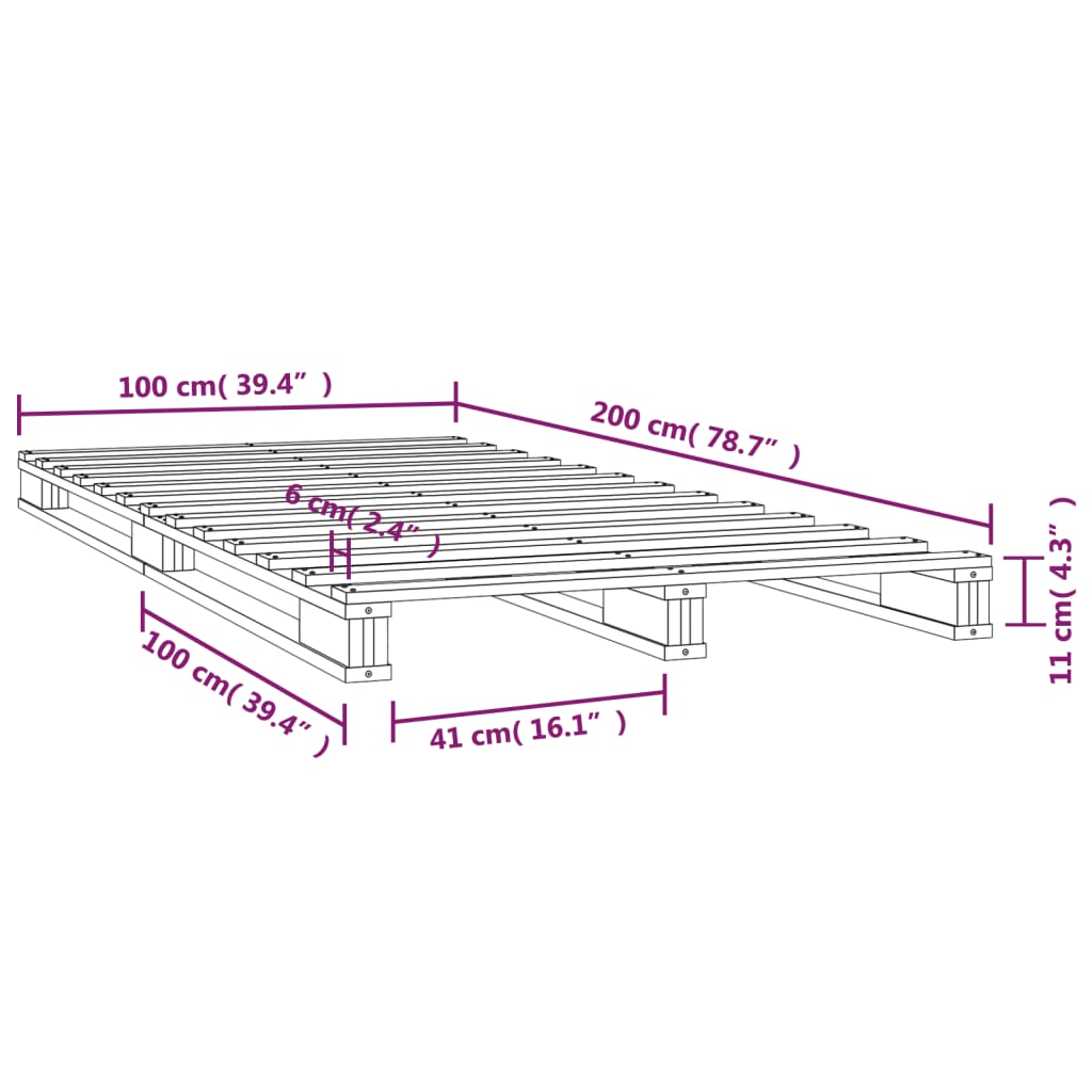 vidaXL szürke tömör fenyőfa raklapágy 100 x 200 cm