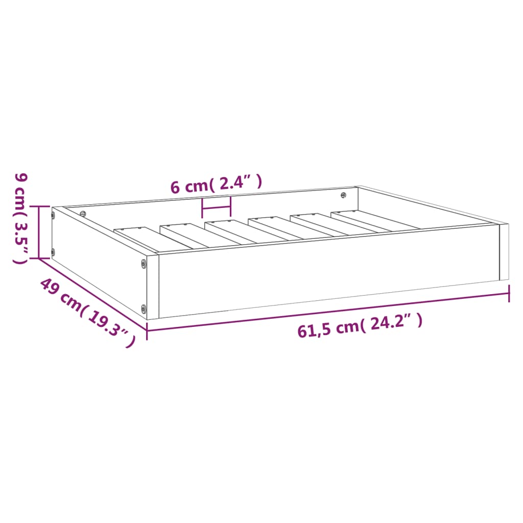 vidaXL fekete tömör fenyőfa kutyaágy 61,5x49x9 cm