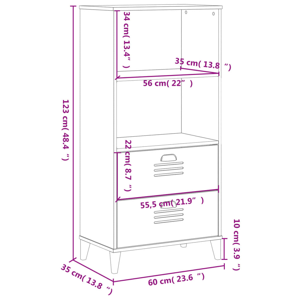 vidaXL VIKEN fekete szerelt fa könyvszekrény 60 x 35 x 123 cm