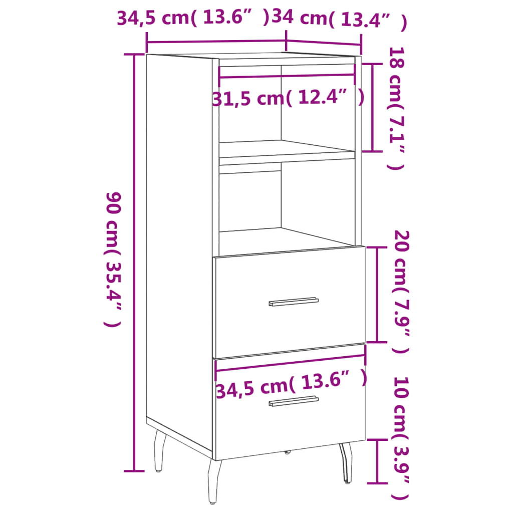 vidaXL betonszürke szerelt fa tálalószekrény 34,5 x 34 x 90 cm