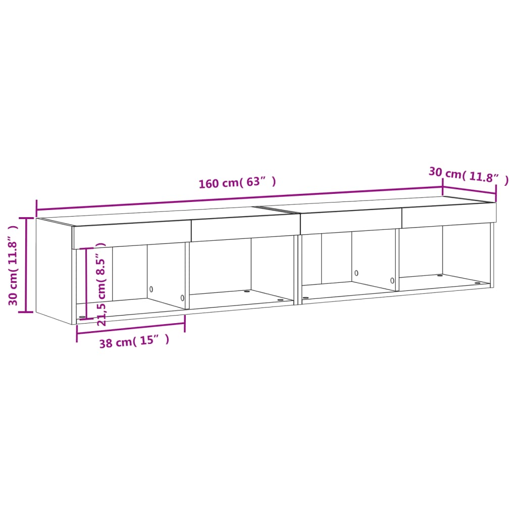 vidaXL 2 db barna tölgy színű TV-szekrény LED-ekkel 80x30x30 cm