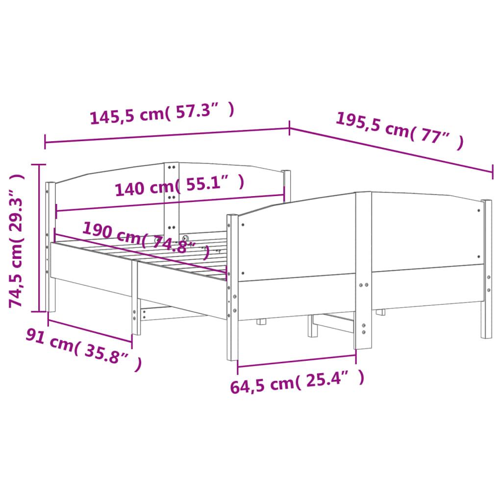 vidaXL tömör fenyőfa ágy matrac nélkül 140 x 190 cm