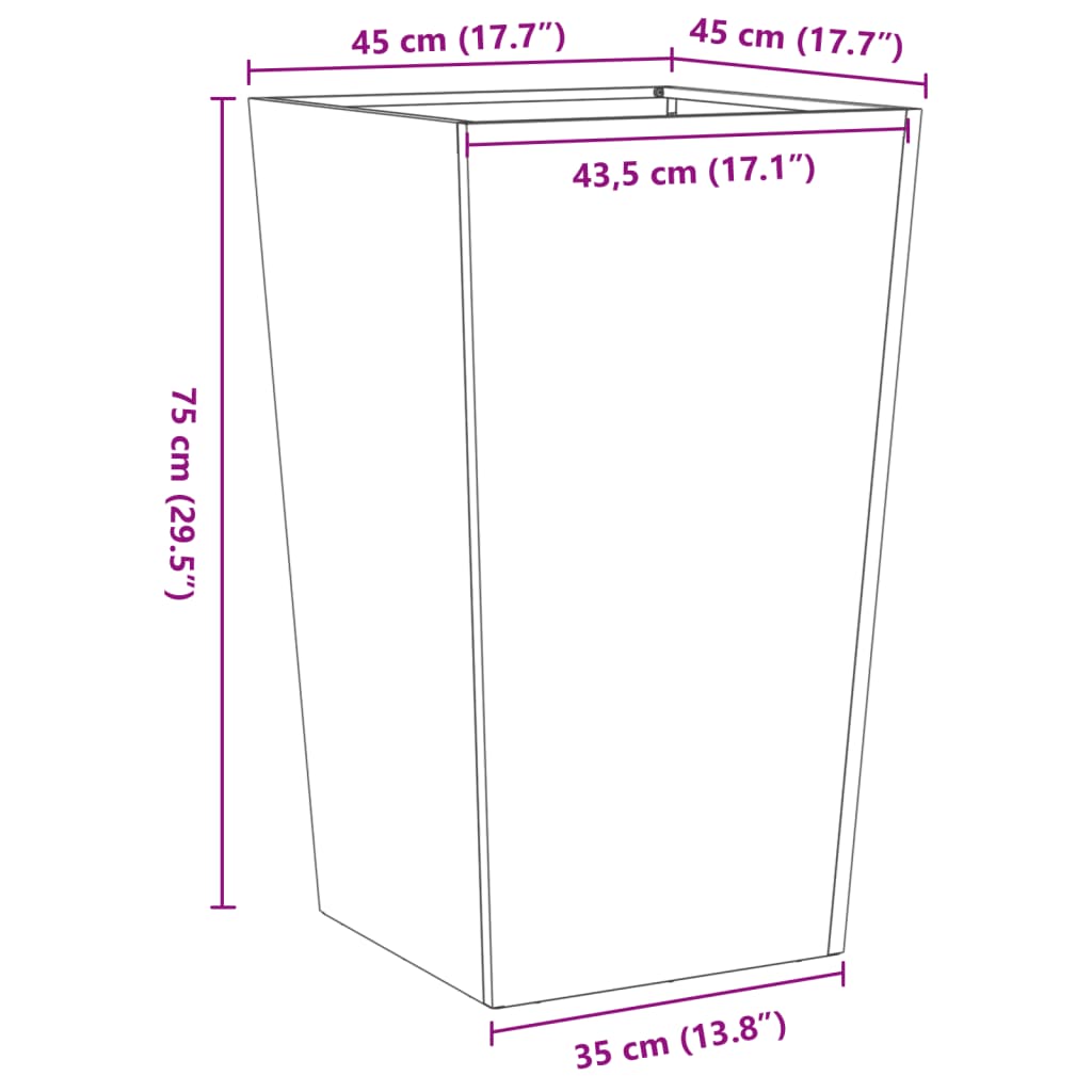 vidaXL 2 db corten acél kerti növénytartó 45 x 45 x 75 cm