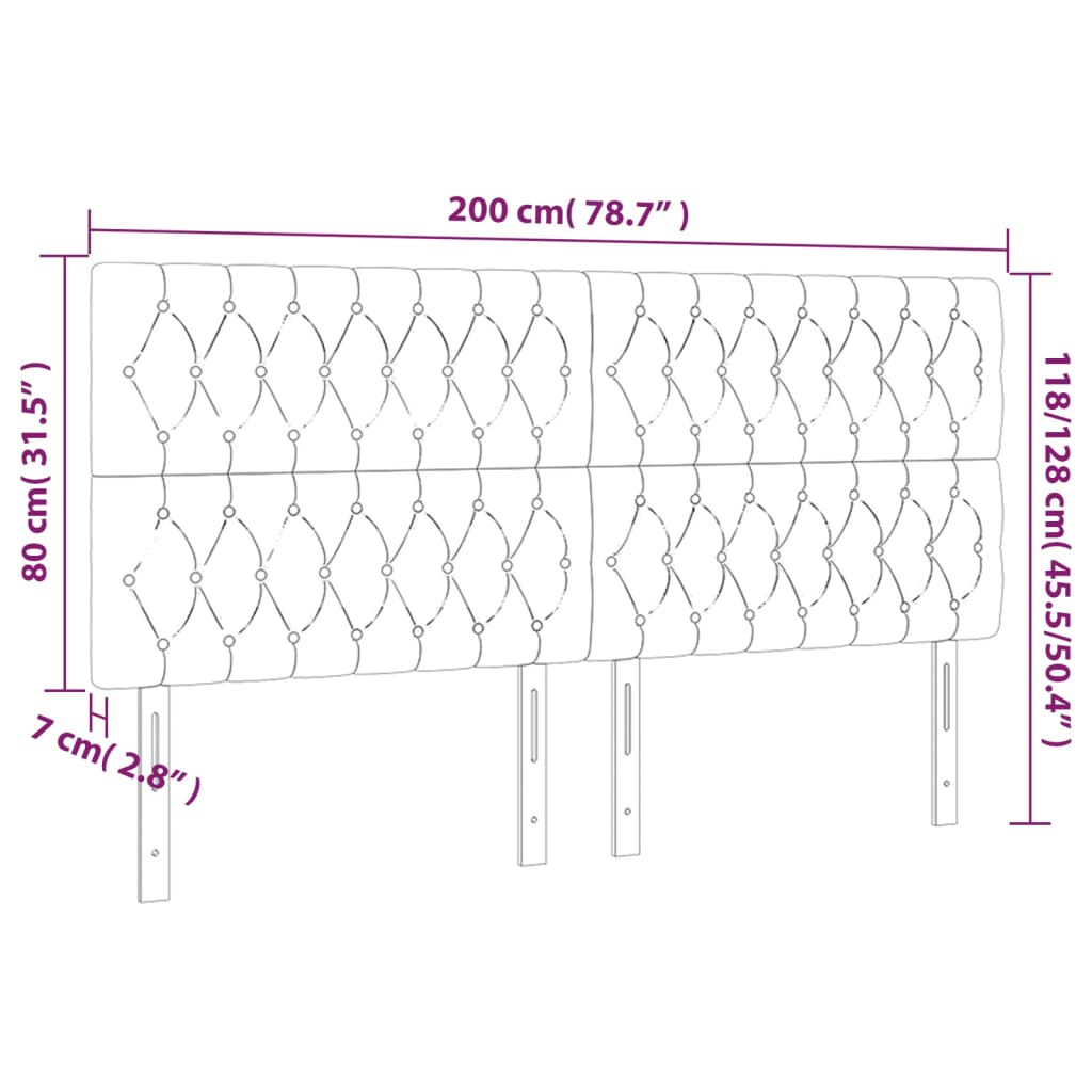 vidaXL sötétszürke szövet LED-es fejtámla 200x7x118/128 cm