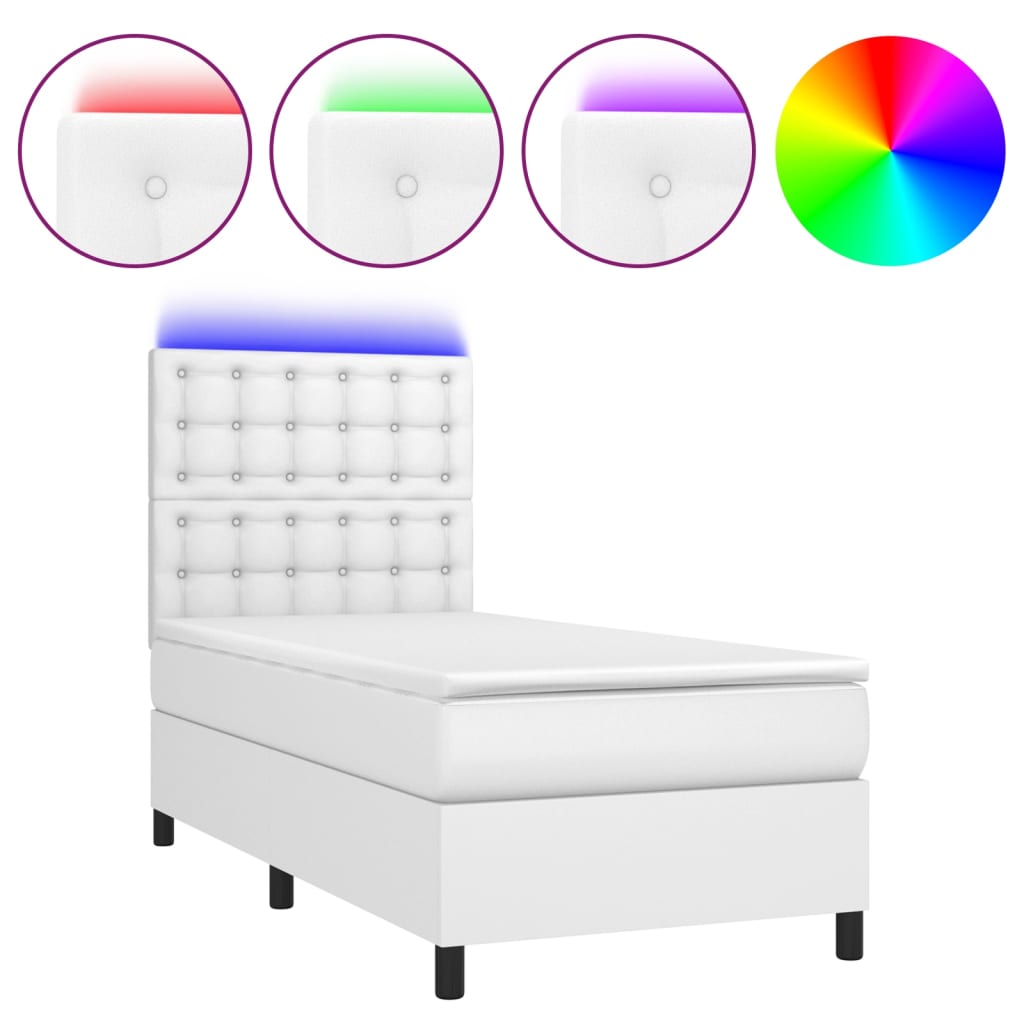 vidaXL fehér műbőr rugós ágy matraccal és LED-del 80 x 200 cm