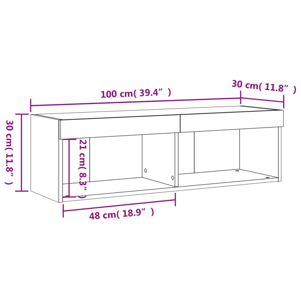 vidaXL füstös tölgy színű TV-szekrény LED-világítással 100x30x30 cm