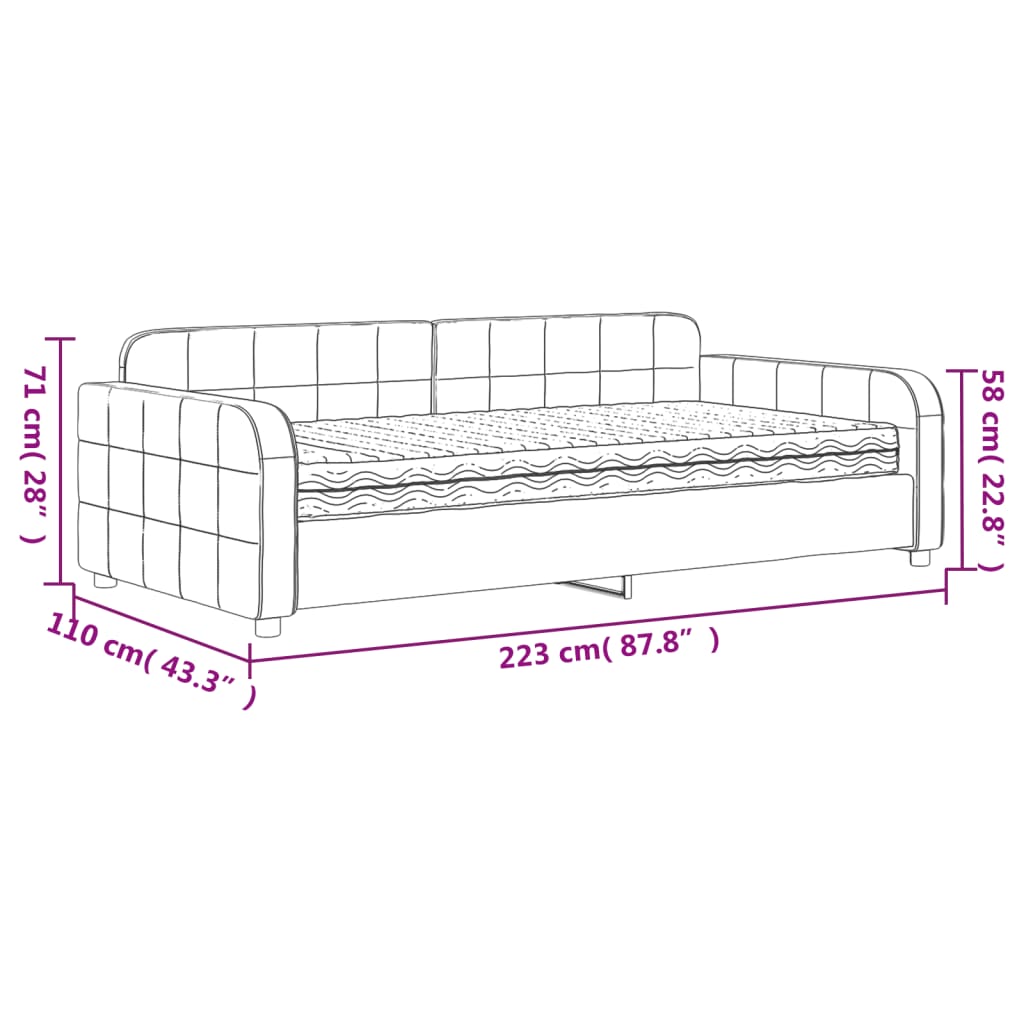 vidaXL sárga bársony kanapéágy matraccal 100 x 200 cm