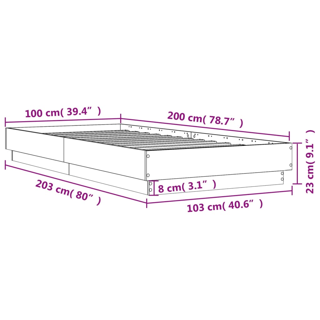 vidaXL sonoma tölgy színű ágykeret LED-világítással 100x200 cm