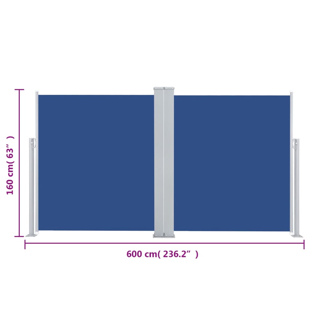 vidaXL kék behúzható oldalsó napellenző 160 x 600 cm