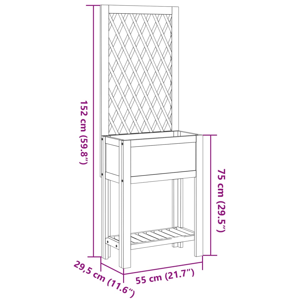 vidaXL tömör akácfa rácsos ültetőláda polccal 55 x 29,5 x 152 cm