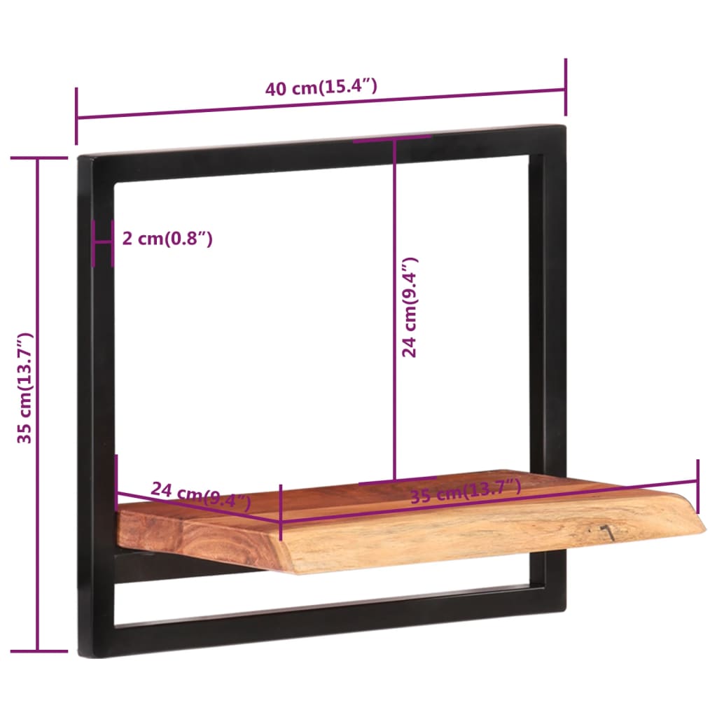 vidaXL 2 darab tömör akácfa és acél falipolc 40 x 24 x 35 cm