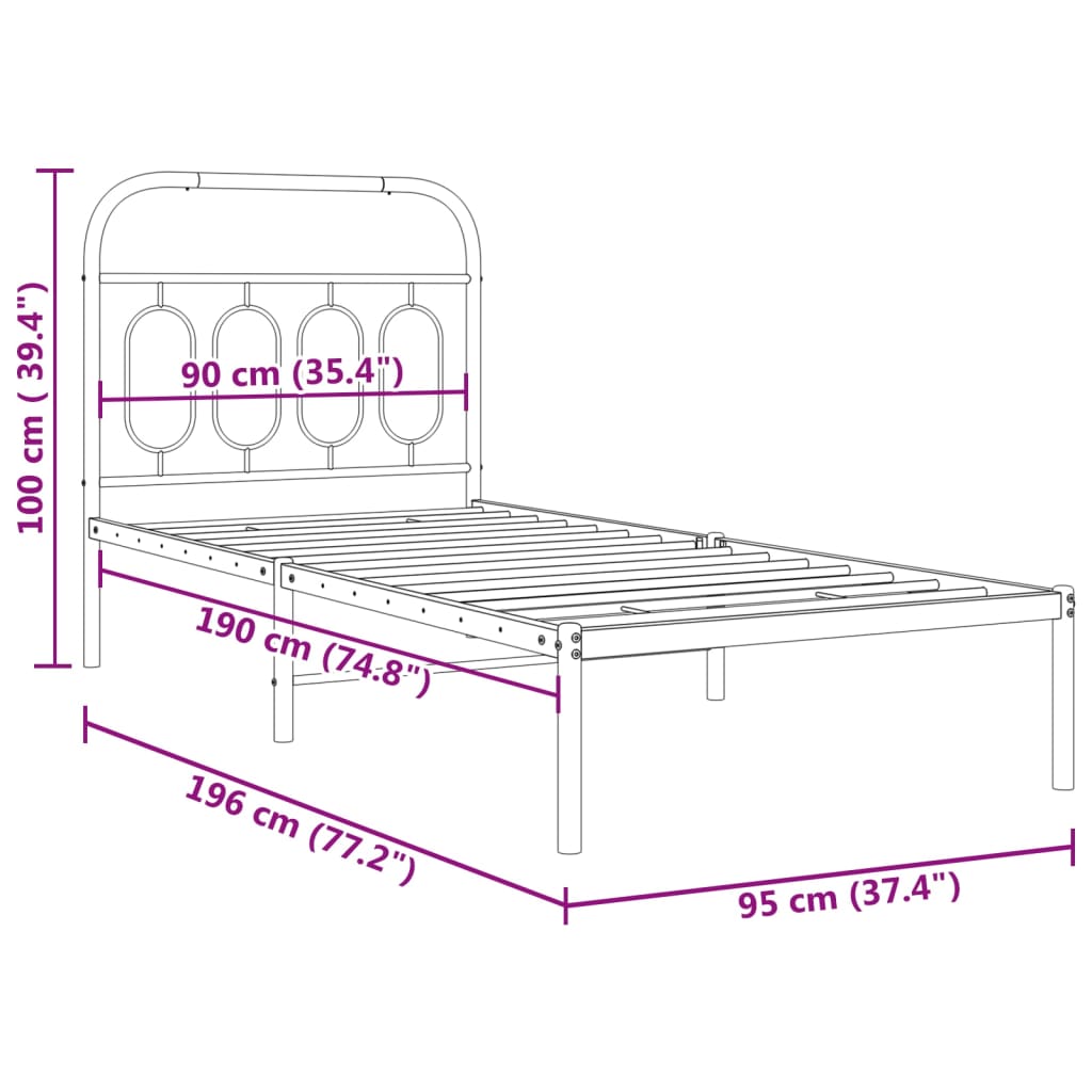 vidaXL fekete fém ágykeret fejtámlával 90 x 190 cm