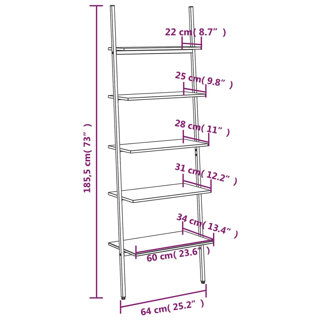 vidaXL 5 szintes fekete létrapolc 64 x 34 x 185,5 cm