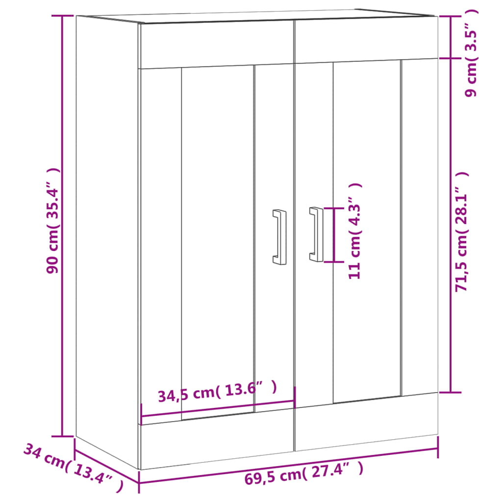 vidaXL magasfényű fehér szerelt fa fali szekrény 69,5 x 34 x 90 cm