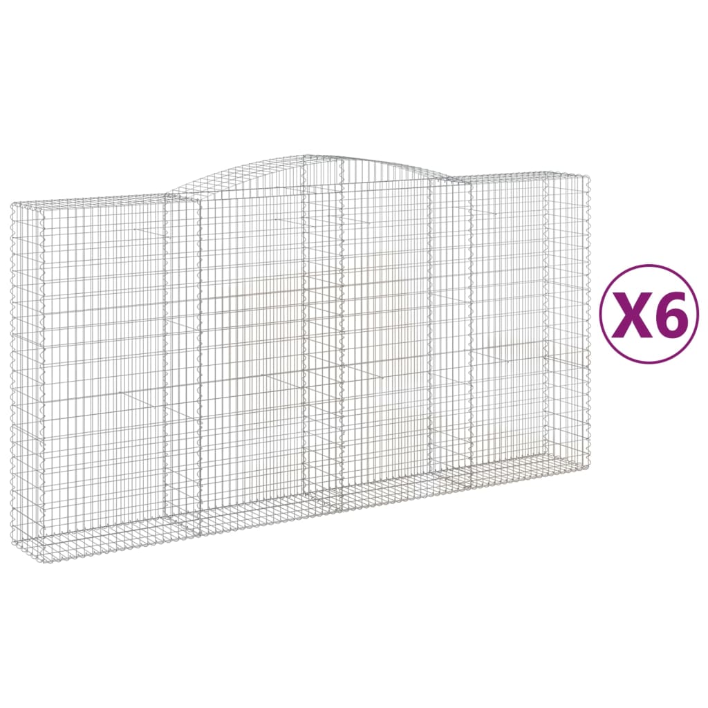 vidaXL 6 db íves horganyzott vas gabion kosár 400x50x200/220 cm