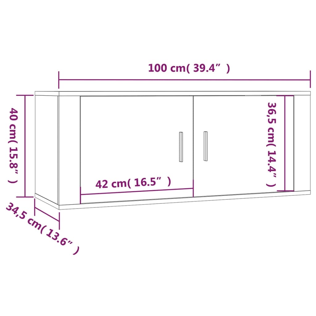 vidaXL 2 db füstös tölgy színű fali TV-szekrény 100 x 34,5 x 40 cm