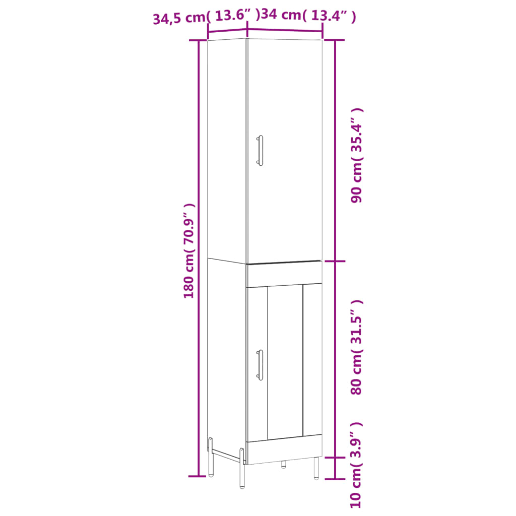 vidaXL sonoma tölgy szerelt fa magasszekrény 34,5x34x180 cm