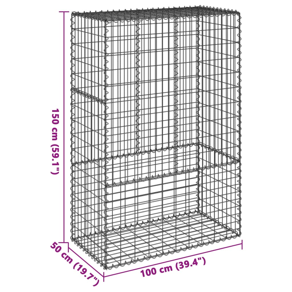 vidaXL horganyzott vas gabion kosár fedéllel 100 x 50 x 150 cm