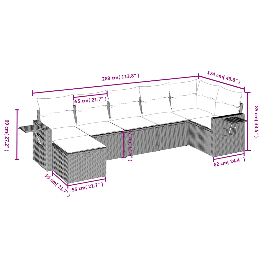 vidaXL 7 részes barna polyrattan kerti ülőgarnitúra párnákkal