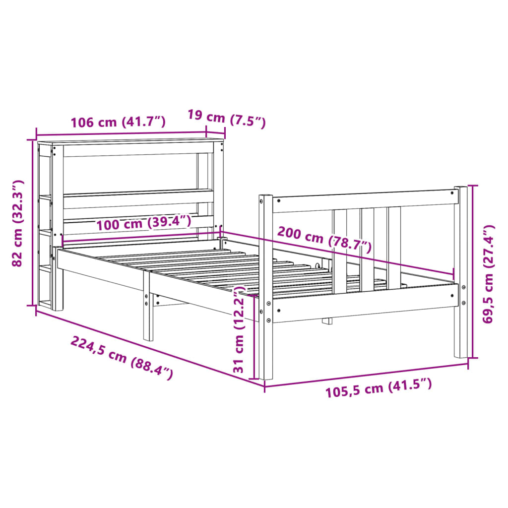 vidaXL fehér tömör fenyőfa ágykeret fejtámlával 100 x 200 cm